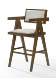 Jeanneret Counter Stool, Walnut and Beige  Set of 2