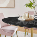 Pedestal Design 60" Oval Black Artificial Marble Dining Table