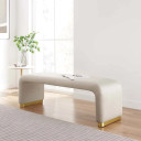 Moda Performance Velvet Waterfall Long Bench, Brass Legs