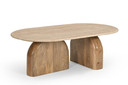 Kelly Travertine Marble and Wood Oval Coffee Table