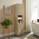 Frank Lloyd Tall Narrow Travertine Bathroom Storage Cabinet