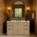 Gia 48" White Engineered Stone And Solid Wood Bathroom Vanity