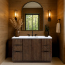 Gia 48" White Engineered Stone And Solid Wood Bathroom Vanity