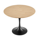 Pedestal Design 40" Round Oak Dining Table, Black Base