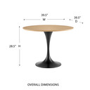 Pedestal Design 40" Round Oak Dining Table, Black Base