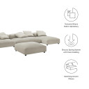 Serene 4-Piece Modular Upholstered Fabric Sectional Sofa With Ottoman