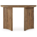 Annie Sofa Console Table, Curved Plinth Base, 52 Inch Brown Oak Wood
