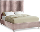 Angora Velvet Upholstered Queen Bed, Blush Pink