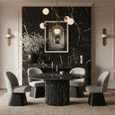 Claymore Linen Textured Fabric Upholstered Dining Side Chair, Black Wood