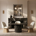 Claymore Linen Textured Fabric Upholstered Dining Side Chair, Natural Wood