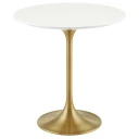 Pedestal Design 20" White Wood with Gold Base Side Table