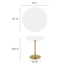 Pedestal Design 20" White Wood with Gold Base Side Table