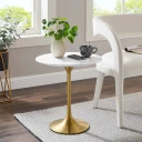 Pedestal Design 20" White Wood with Gold Base Side Table