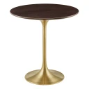 Pedestal Design 20" Cherry Wood with Gold Base Side Table