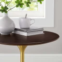 Pedestal Design 20" Cherry Wood with Gold Base Side Table