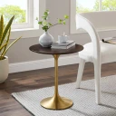 Pedestal Design 20" Cherry Wood with Gold Base Side Table