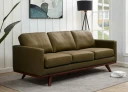Chelsie 3-Seater Vegan Leather Full Size Sofa in Birch Wood Base, Olive Green