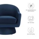 Anders Performance Velvet Fabric and Wood Swivel Chair, Midnight Blue Velvet