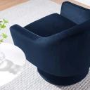 Anders Performance Velvet Fabric and Wood Swivel Chair, Midnight Blue Velvet