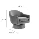 Anders Performance Velvet Fabric and Wood Swivel Chair, Gray Velvet