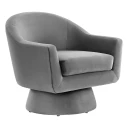 Anders Performance Velvet Fabric and Wood Swivel Chair, Gray Velvet
