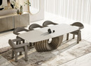 Moon Gaze Travertine Ceramic + Bronze Dining Table