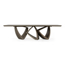 Evermore Modern Faux Travertine Ceramic + Antique Brass Dining Table