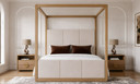 Escata Beige Fabric + Natural Oak Canopy Bed, Eastern King