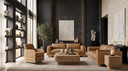 Davenport Tan Leather + Wicker Sofa