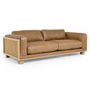 Davenport Tan Leather + Wicker Sofa