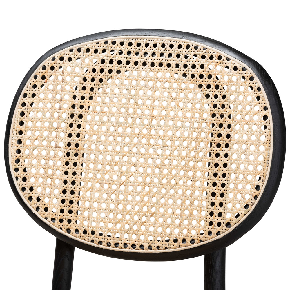 Helen Rattan Weave Dining Chair, Black Wood, Set of 2