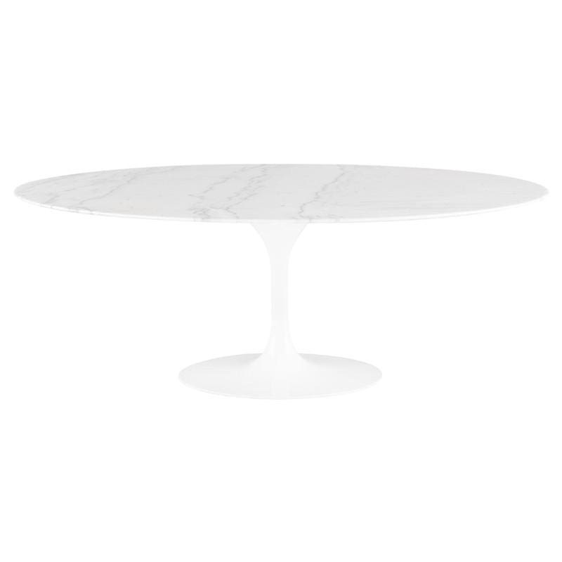 Calloway White Marble and Gold Pedestal Dining Table