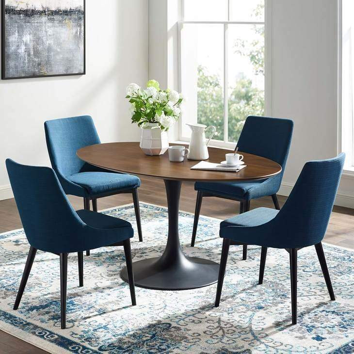 PEDESTAL DESIGN 78 OVAL WALNUT WOOD DINING TABLE
