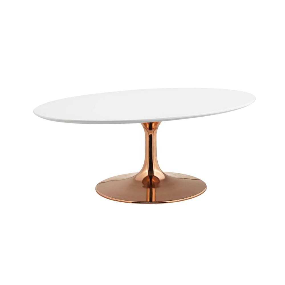 PEDESTAL DESIGN 42 OVAL-SHAPED COFFEE TABLE GOLD MARBLE
