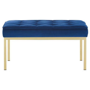 Loft Medium Gold Leg Velvet Bench, Navy