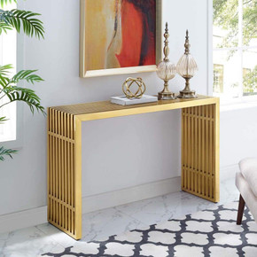 Gridiron Stainless Steel Console Table, Gold