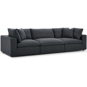 Crux Down Filled Overstuffed 3 Piece Sectional Sofa, Gray