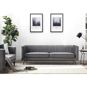 Vanderbilt Sofa in Channel Tufted Charcoal Grey Velvet