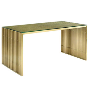 Gridiron Stainless Steel Dining Table, Gold