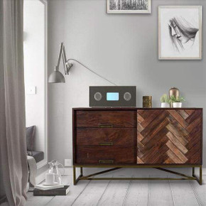 Clementine Herringbone Inlaid Wood Sideboard Cabinet