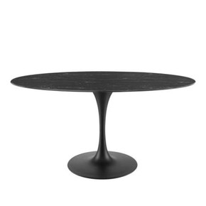 Pedestal Design 48” Oval Black Artificial Marble Dining Table, Black Base