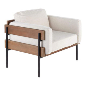 Carlo Brown Wood and Black Metal Accent Chair in Cream Fabric