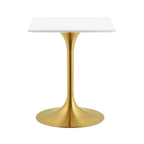 Pedestal Design 24” Square Wood Top Dining Table Gold, White