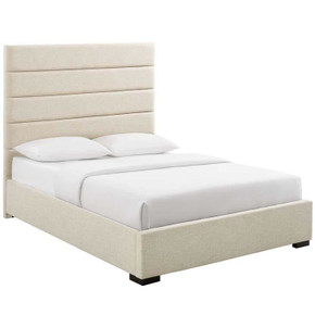 Geneva Upholstered Fabric Platform Queen Bed, Beige