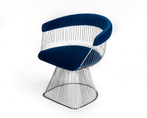 Platner Dining Chair Stainless Steel, Blue Velvet
