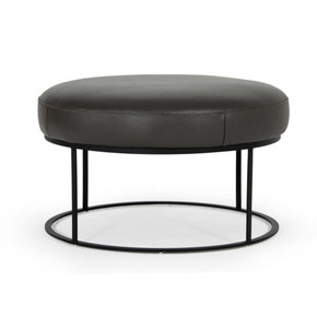 Jacobie Dark Grey Leather Round Ottoman