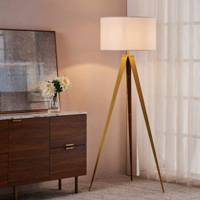 Roma Matte Gold Tripod Floor Lamp, White Shade