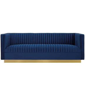 Savoy Velvet Glam Sofa, Navy Blue