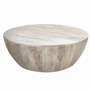 Mango Distressed White Wood Drum Coffee Table