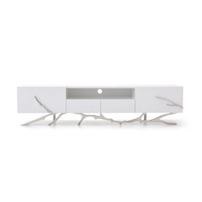Branching Modern White And Stainless Steel TV Stand